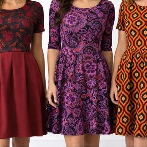 LuLaRoe Dress Lot S Small Amelia Nicole Fit & Flare Bundle 3 Floral Retro